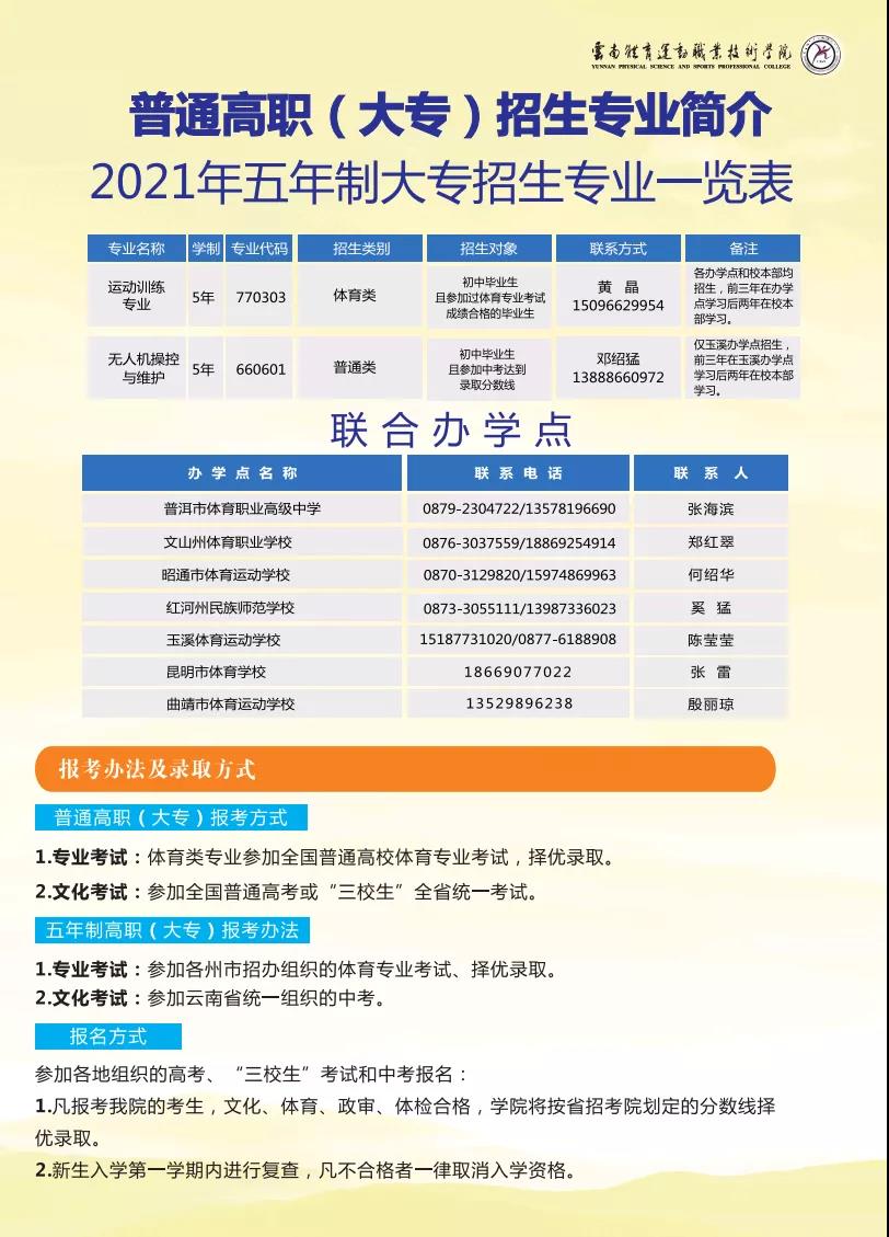 云南體育運動職業(yè)技術(shù)學院2021年招生簡章